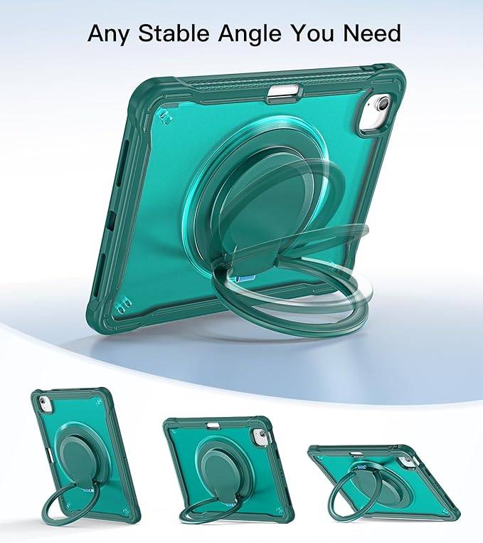 BATYUE Case for iPad Air 11-inch M4(2026)/M3(2025)/M2(2024), iPad Air 4/5 10.9" & Pro 11" 2018-2022 - Shockproof Case with 360° Rotating Stand & Handle, Pencil Holder, Shoulder Strap,MidnightGreen