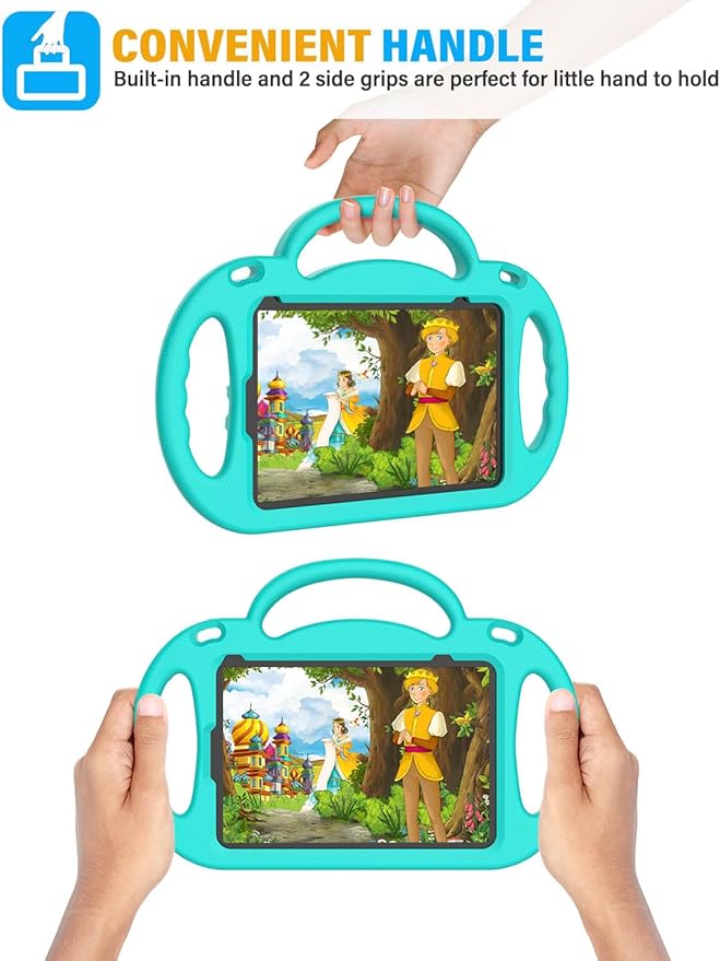 Kids Case for iPad mini 7 (A17 Pro) 2024/ Mini 6 2021, iPad mini 7th/6th Generation Case with Shoulder Strap - Durable Shockproof with Handle Stand Protective Cover for iPad 8.3 Inch, Cyan