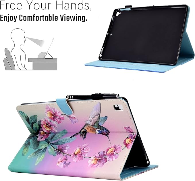 for iPad 9.7 inch Case iPad 6th/5th Generation Case 2018 2017, PU Leather Folio Stand Cute Cover for iPad 9.7 inch/iPad Pro 9.7/iPad Air 2/iPad Air 1, Auto Sleep/Wake, Hummingbird
