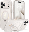 CAPRARO for iPhone 17 Pro Case with 360° Spin Magnetic Stand for Women, [Compatible with MagSafe] [Full Camera Protection] Cute Wave Translucent Matte Case for iPhone 17 Pro, Stone