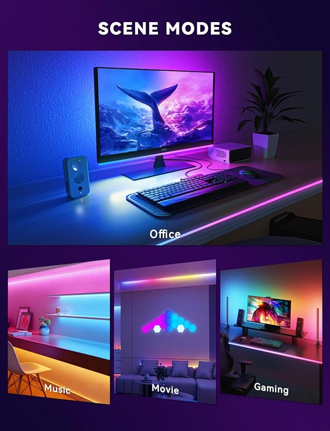 Soleil X6 LED Monitor Backlight for PC & Mac, Strip Light Sync to 24″-34″ Screens, Ambient Lighting for Games/Movies/Music, Dual USB Ports, Software Control (4-Sides for 32″ Monitors)