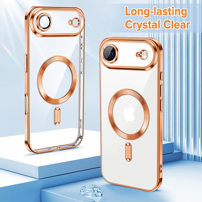 Hython Magnetic Clear for iPhone Air Case with Camera Lens Protector [Compatible with MagSafe] Luxury Plating Edge Slim Soft TPU Cover Protective Phone Case for iPhone Air 6.5", Orange