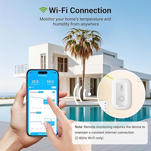 WiFi Thermometer Hygrometer, Smart Humidity Temperature Sensor with App Notification Alert, Data Storage, Remote Monitor for Room, Nursery, Greenhouse, 2pack（Only Support 2.4G Wi-Fi）