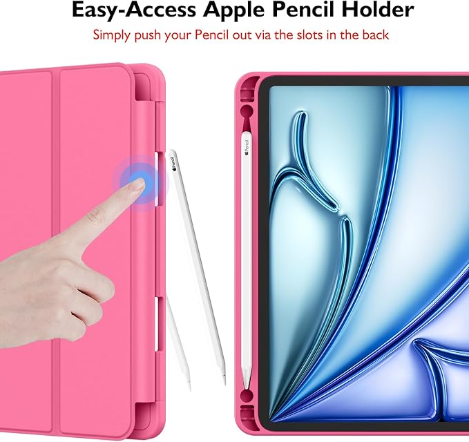iMieet iPad Air 11 Inch Case M4/M3/M2(2026/2025/2024), iPad Air 5th/4th Generation Case 2022/2020 10.9 Inch with Pencil Holder,Trifold Stand Smart Case with Soft TPU Back(Watermelon)