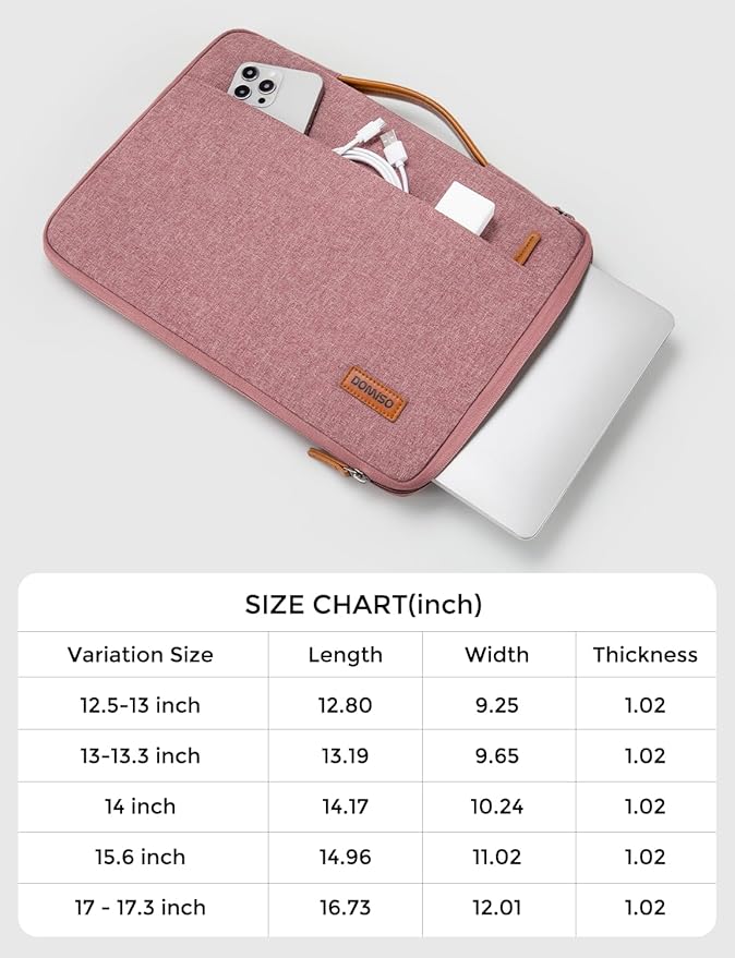 DOMISO 17 inch Laptop Sleeve Protective Case Cover Compatible with 17-17.3 inch HP Dell ASUS Lenovo Chromebook,Waterproof Computer Cases Bag with Handle,Pink