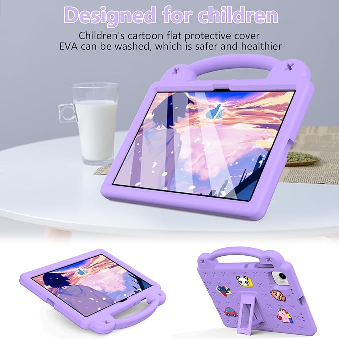 AKABEILA Compatible with Honor Pad X9a 2025 11.5 inch Tablet Case, Kids Friendly Universal Lightweight Shockproof Protective Case with Shoulder Strap & Stand Handle Light Purple