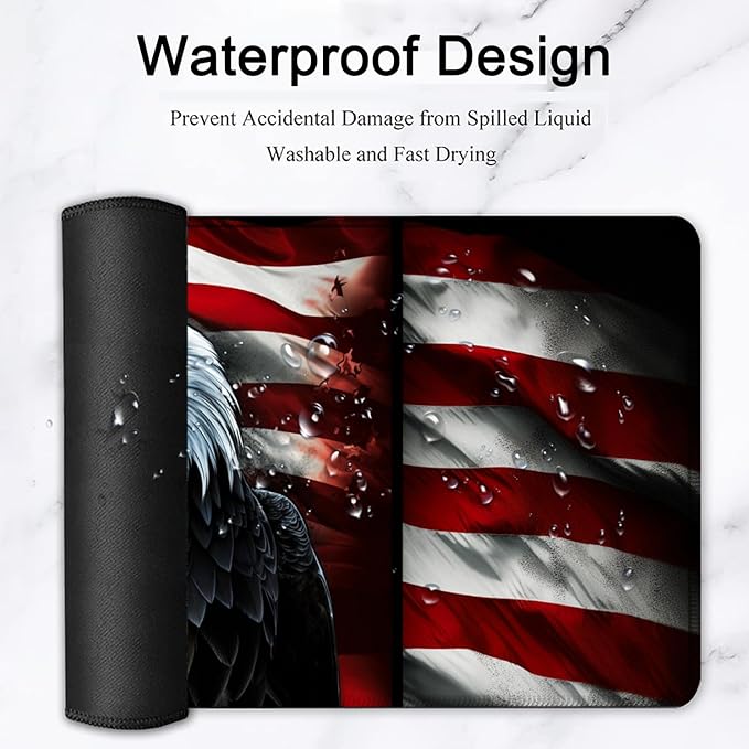 Large Mouse Pad, 31.5 x 11.8in Extended Gaming Mouse Pad with Stitched Edges, XXL Mousepad Protector Non Slip Rubber Base for Office and Home Writing Mat, Vintage USA Flag American Eagle Flag Desk Mat