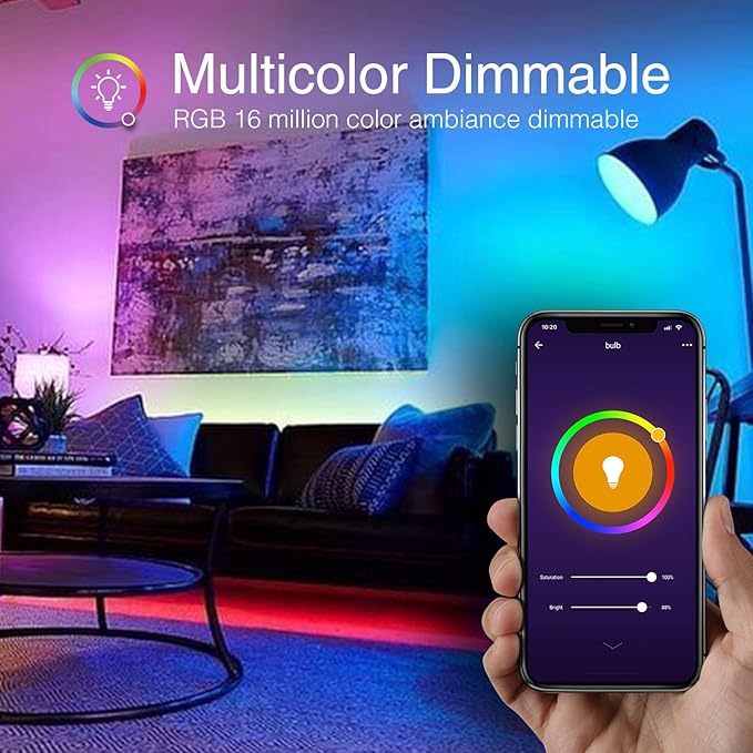 Beantech Wi-Fi Smart Light Bulb, Full Color Changing Light Bulb(RGB+W) 2 Pack-Compatible with Alexa and Google Assistant, Multicolor, (WB5-2p)
