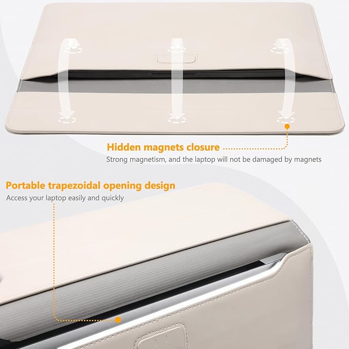 HYZUO 13.3-14 Inch Laptop Sleeve Case with Stand Feature for MacBook Pro 14 M5/M4/M3/M2/M1 2026-2021, MacBook Pro/Air 13.3, 13.5" 13.8" Surface Laptop, HP Spectre X360 13/14, Beige | with Stand Feature, Beige
