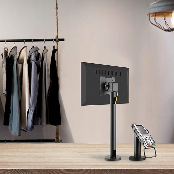 Mount-It! Fixed Height POS Monitor Mount – 19.7” Monitor Pole Mount for Retail Checkout Counters and Point of Sale Systems, Bolt-Down Base, VESA 75x75 & 100x100, Fits 13–32” Monitors, 33 lb Capacity