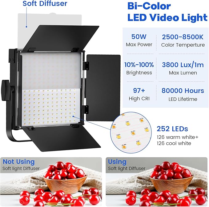 Photography Video Continuous Output Lighting Kit, 2Pack Upgraded Bi-Color LED Video Studio Lights Aluminum Alloy 2500k~8500k with Remote for Camera Photo Recording Filming Stage Shooting