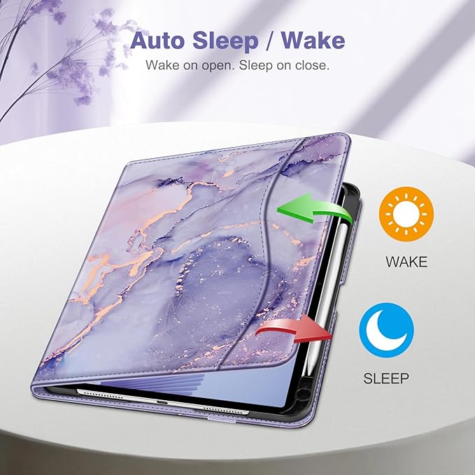 Fintie Folio Case for iPad Pro 11-inch (M5) 2025 / (M4) 2024, Magnetic Multi-Angle Smart Stand Cover with Built-in Pencil Holder & Pocket, Auto Sleep/Wake, Lilac Marble