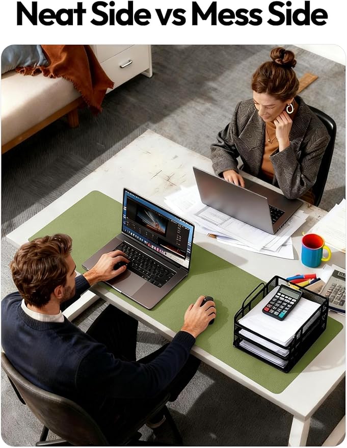YSAGi Leather Desk Protector, Office Mat, Large Mouse Mat, Non-Slip PU Leather Blotter, Laptop Desk, Waterproof Writing Pad for Office and Home (Green, 47.2" x 23.6")