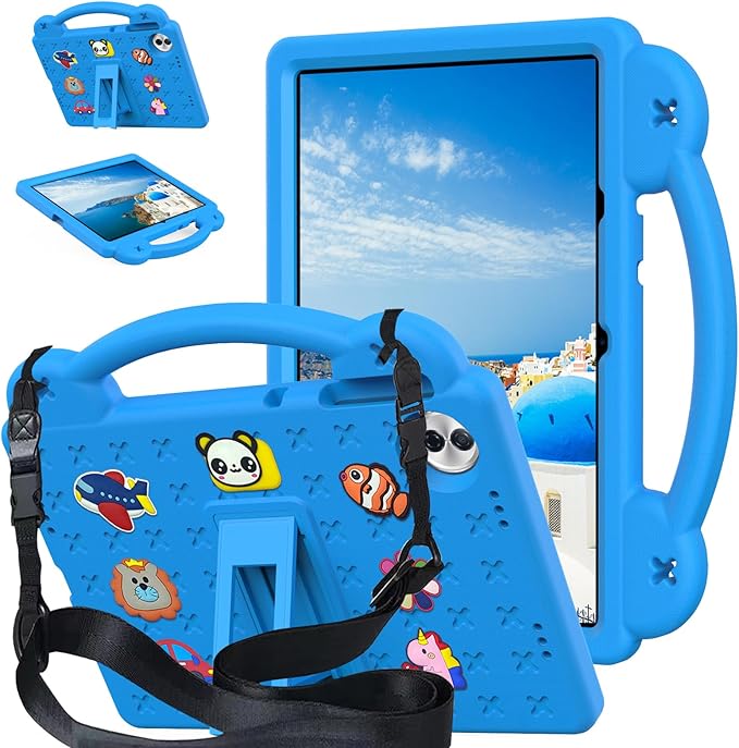 AKABEILA Compatible with Honor Pad 10 2025 12.1 inch Tablet Case, Kids Friendly Universal Lightweight Shockproof Protective Case with Shoulder Strap & Stand Handle Sky Blue