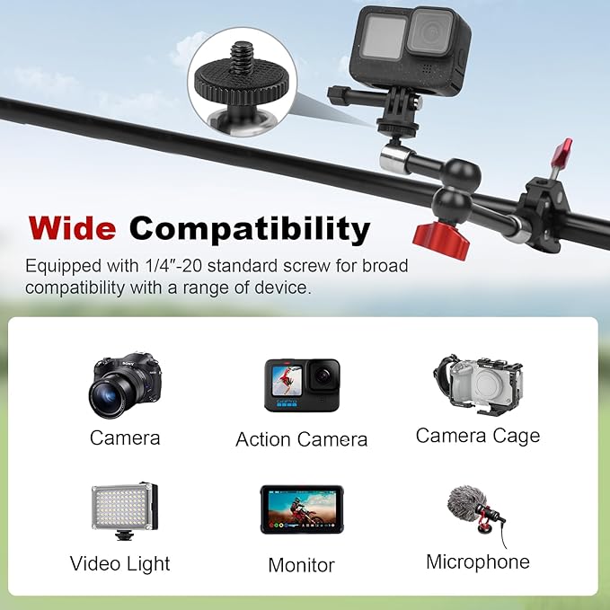 9" Articulating Magic Arm with Super Clamp, Magic Arm Camera Mount with Crab Clamp, Desk & Tube Camera Arm Friction Arm for DSLR Action Camera Monitor Video Light, Max. Load 5.5lbs (SY008)