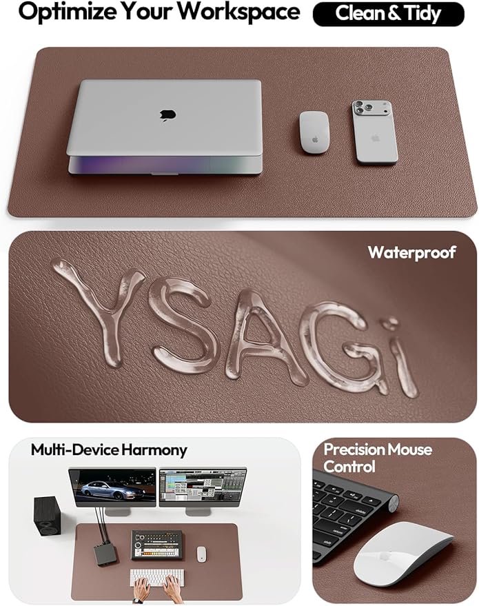 YSAGi Leather Desk Protector, Office Mat, Large Mouse Mat, Non-Slip PU Leather Blotter, Laptop Pad, Waterproof Writing Pad for Office and Home (Chocolate, 31.5" x 15.8")