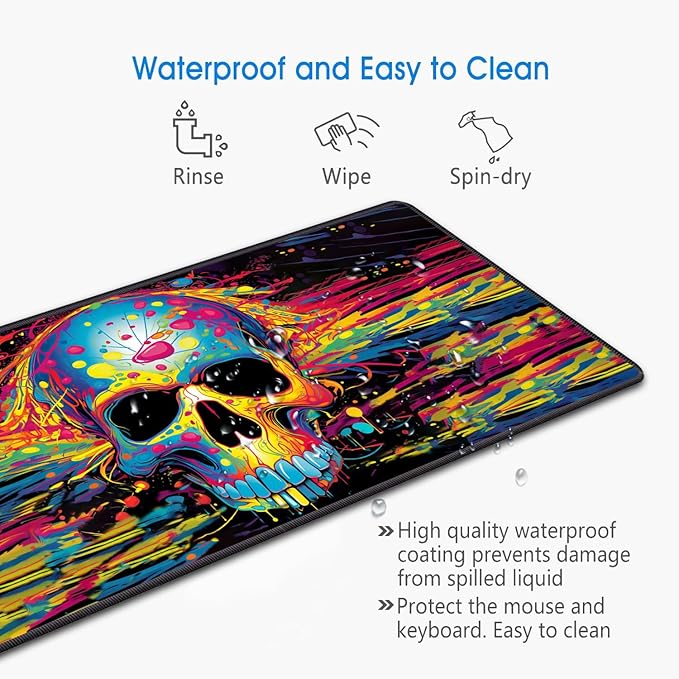 Desk Pad Mat Gaming Mouse Pads with Coasters Set, Stitched Edges Design Mouse Pad XXL Large Mouse Pad for Laptop Computers Color Skull Desk Writing Mat for Office & Home 31.5x 11.8