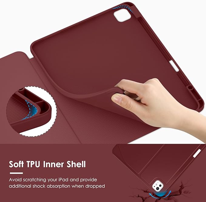VIKESI Case for iPad iPad Pro 13-inch M5 or M4 Released in 2025 or 2024,Multiple Angles Magnetic Stand Cover,Shockproof Soft Back,Pencil Holder,and Auto Sleep/Wake,Wine