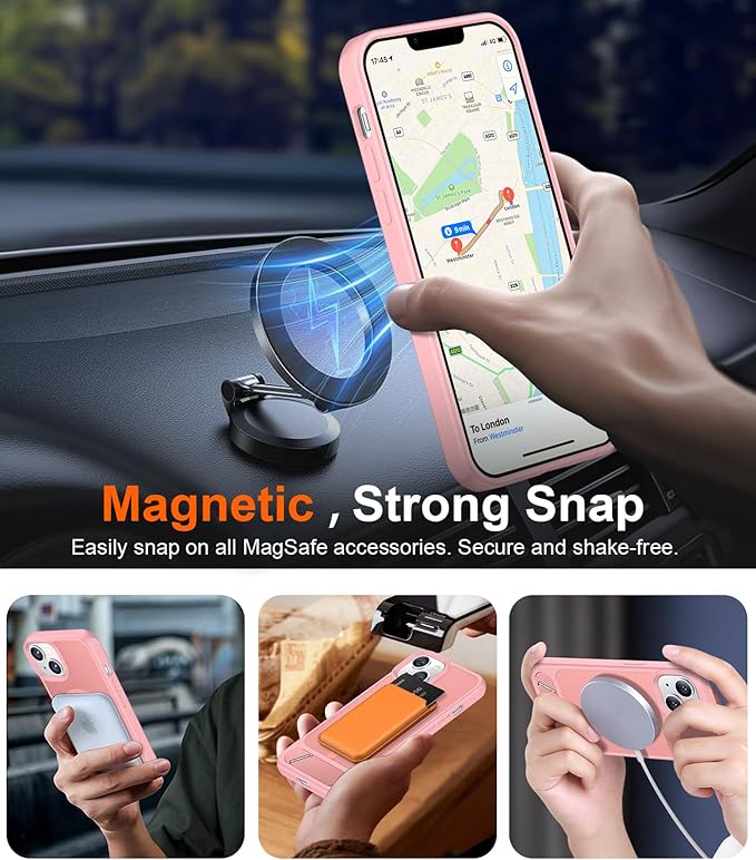 Magnetic Compatible with iPhone 14 Case/iPhone 13 Case,[Built-in Invisible Kickstand][Compatible with MagSafe][Military Grade Shockproof] Slim Translucent Matte Phone Case for iPhone 14/13 6.1"