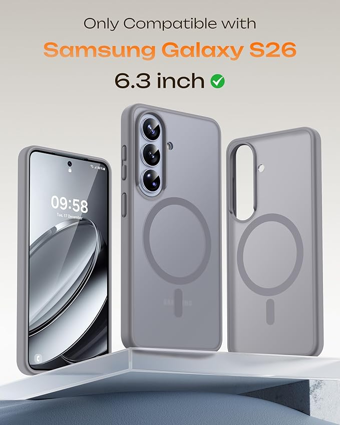 TOCOL for Samsung Galaxy S26 Case, Compatible with Magsafe, Full Camera Protection, Built-in Magnetic Ring, Drop Protection, Translucent Matte Phone Case for S26 6.3 inch (Gray)