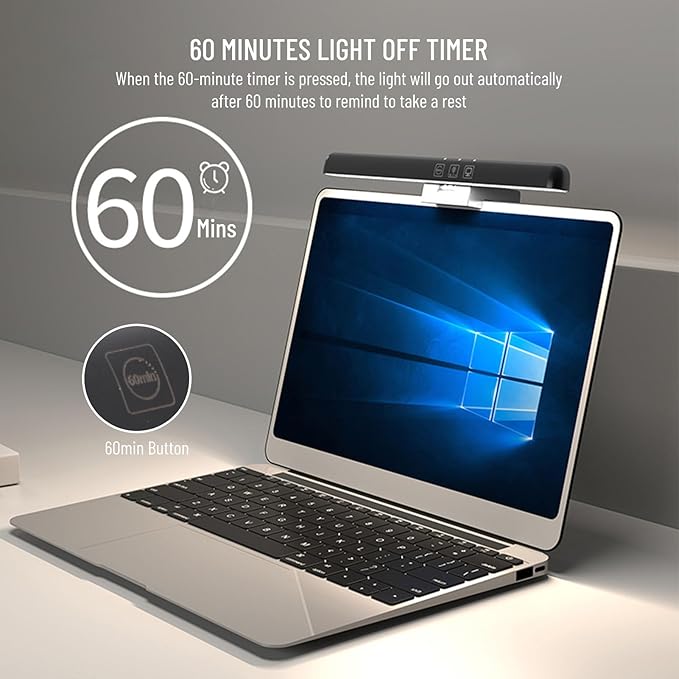 Acogedor Laptop Monitor Light Bar, LED Laptop Light Bar for Keyboard, with Stepless Dimming, No Screen Glare, Space Saving, Laptop Light Clip On