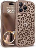 GVIEWIN for iPhone 16 Pro Max Case Compatible with MagSafe [Curly Wave Edge][Full Camera Protection] Floral Translucent Shockproof Magnetic Women Phone Case for 16 Pro Max, Leopard/Brown