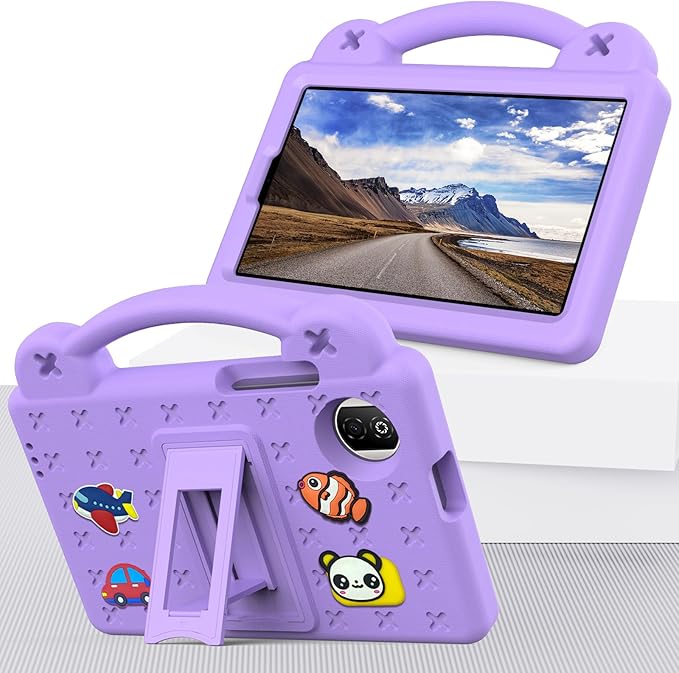 AKABEILA Compatible with Honor Pad X7 8.7 inch 2025 Tablet Case, Kids Friendly Universal Lightweight Shockproof Protective Case with Shoulder Strap & Stand Handle Light Purple