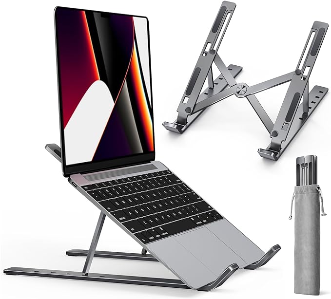 ivoler Laptop Stand, Laptop Holder Riser Computer Tablet Stand, 6 Angles Adjustable Aluminum Ergonomic Foldable Portable Desktop Holder Compatible with MacBook,iPad, HP, Dell, Lenovo 10-15.6” Gray