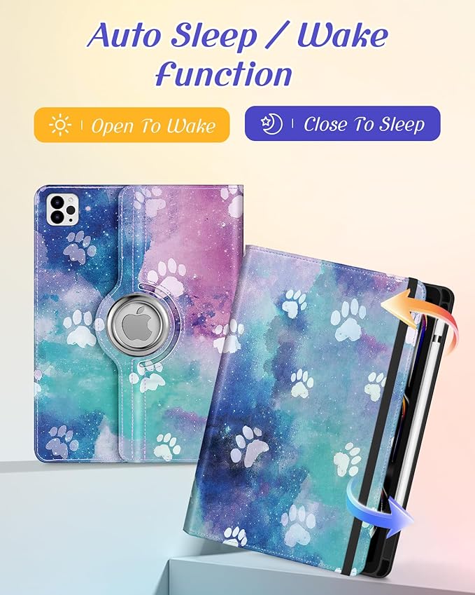 Kidcube for iPad Pro 11 Inch Case M4 2024 5th Generation - Women Girls Cute Rotating Stand Folio Cover with Pencil Holder & Card Slot Kawaii Cartoon Dogs for iPad Pro 11'' Case 2024 M4 5th Gen