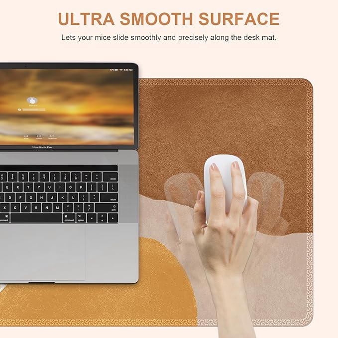 HAOCOO Desk Matt for Desktop, Computer Desk Pad Mat, Large Mouse Pad for Desk, XXL Gaming Mousepad with Non-Slip Base, Waterproof Laptop Keyboard Mat for Office Women, Orange Brown Boho