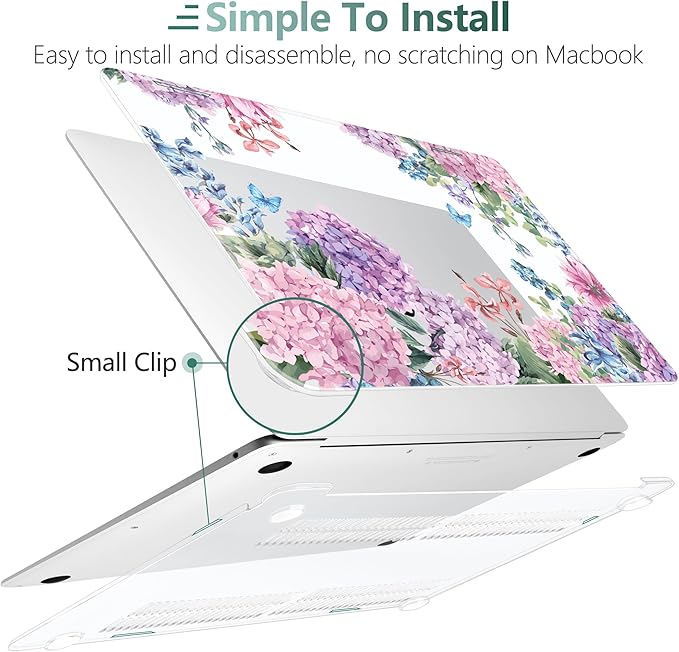 TWOLSKOO Hard Shell Case Keyboard Cover Skin Screen Protector for 2021-2018 Release MacBook Air 13 inch Model A2179 A1932 A2337 M1, Colorful Hydrangea