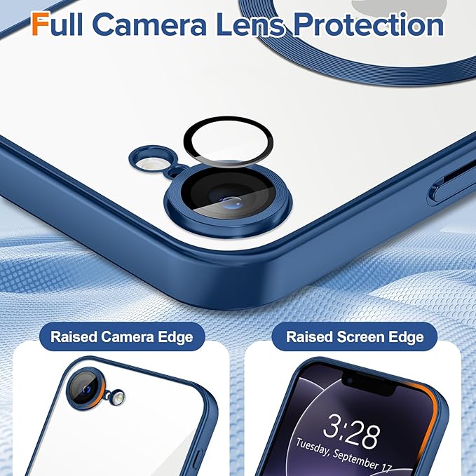 Hython Magnetic Clear for iPhone 17e Case with Camera Lens Protector [Compatible with MagSafe] Luxury Plating Edge Slim Soft TPU Cover Protective Phone Case for iPhone 17e 6.1", Matte Deep Blue