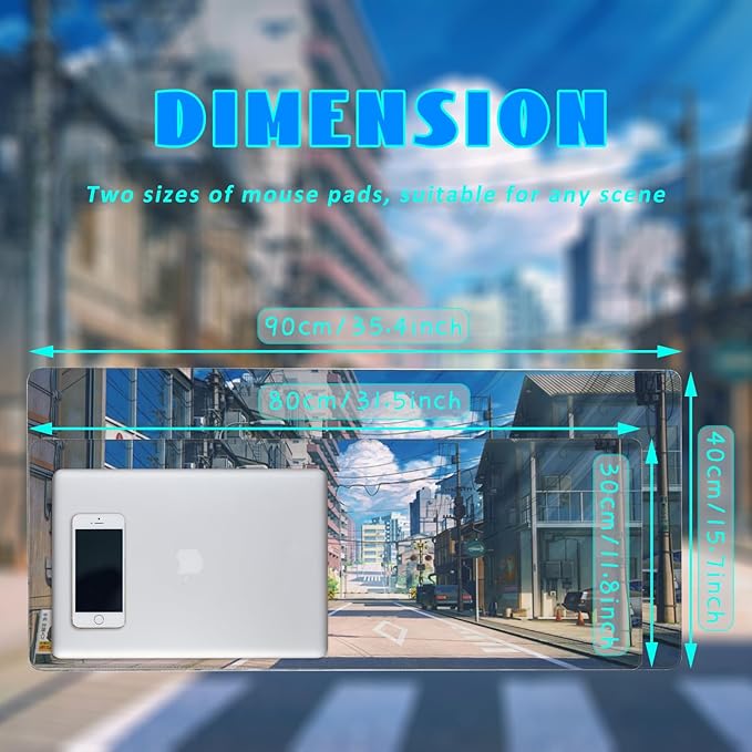 Desk Mat, Anime Summer Street Scenery Extended Gaming Mouse Pad Large, 35.4"x15.7" Big Mouse Pad with Non-Slip Base and Stitched Edge, Long Computer Keyboard Mouse Mat for Home Office Work