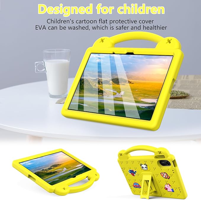 AKABEILA Compatible with Xiaomi Redmi Pad 2 2025 11 inch Tablet Case, Kids Friendly Universal Lightweight Shockproof Protective Case with Shoulder Strap & Stand Handle Yellow