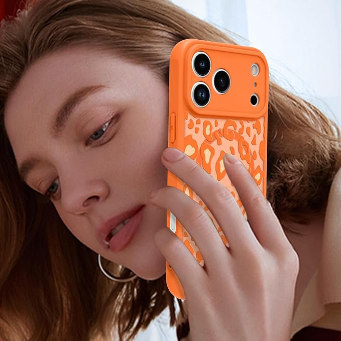 KANGHAR Case Compatible with iPhone 17 Pro Max Orange Leopard Printed Pattern [Compatible with Magsafe] Cute Cheetah Protective Magnetic Case for Girls Women 6.9"