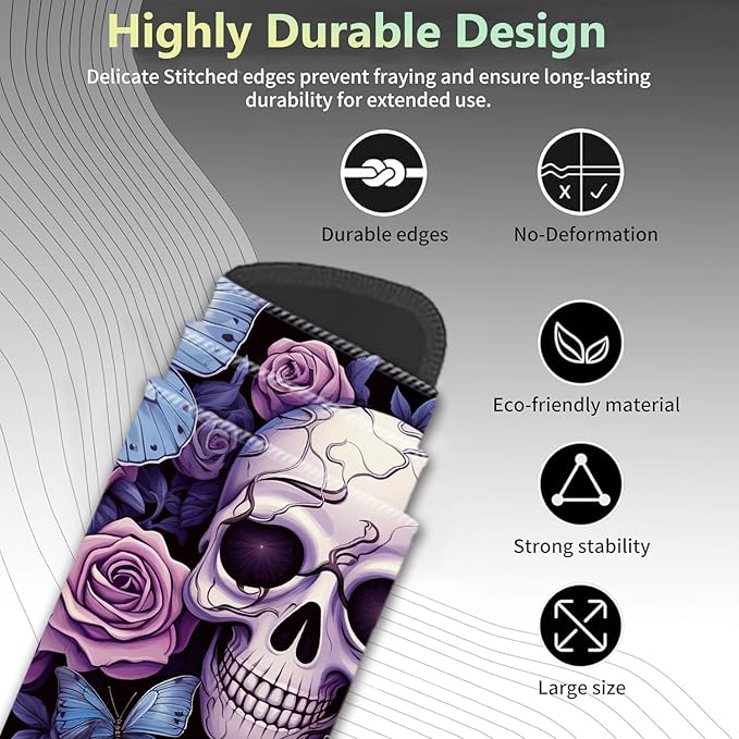 Extended Non-Slip Mouse Pad + Mouse Wrist Rest + Lace-Shaped Coaster Set, Ergonomic Design, Suitable for Desk and Home Gaming Table Mat, Skull Butterfly Roses