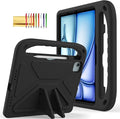 Dteck Kids Case for iPad Air 11" M2 (2024) & iPad Pro 11" M4 (2024) with Pencil Holder, Shockproof Rugged Protective Handle Stand, EVA Foam Case, Black