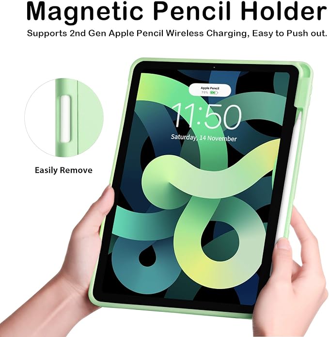 Case for iPad Pro 12.9 Case 6th/5th/4th Generation (2022/2021/2020) with Pencil Holder [Apple Pencil Wireless Charging] Soft TPU Smart Trifold Stand Protective Cover (Light Green)