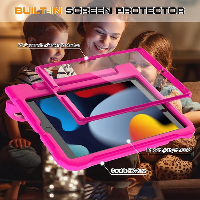 Kids Case for iPad 9th/8th/7th Generation 10.2 Inch 2021/2020/2019, Case for iPad Air 3rd Gen/Pro 10.5 Inch, Durable Shockproof Cover with Screen Protector for iPad 10.2 & 10.5, Pink