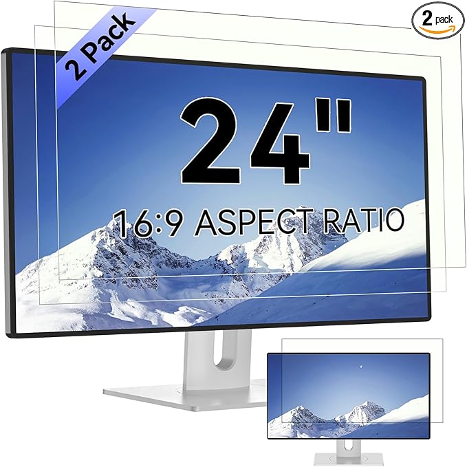 [2-Pack] 24 Inch Computer Blue Light Blocking Screen Protector for 16:9 Widescreen Monitor, Anti Glare Anti-UV Eye Protection Desktop PC LED Monitor Filter, Removable Anti-Scratch Screen Film 24in