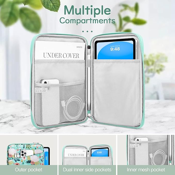 Dadanism 9-11" Tablet Sleeve Bag Carrying Case for iPad (A16) 11th Gen 11", iPad 10th Gen 10.9" Air 5/4, iPad Air M4/Pro 11", iPad 9/8/7th, Galaxy Tab A11+ Plus 11", Remarkable 2 10.3",Grass + Flower