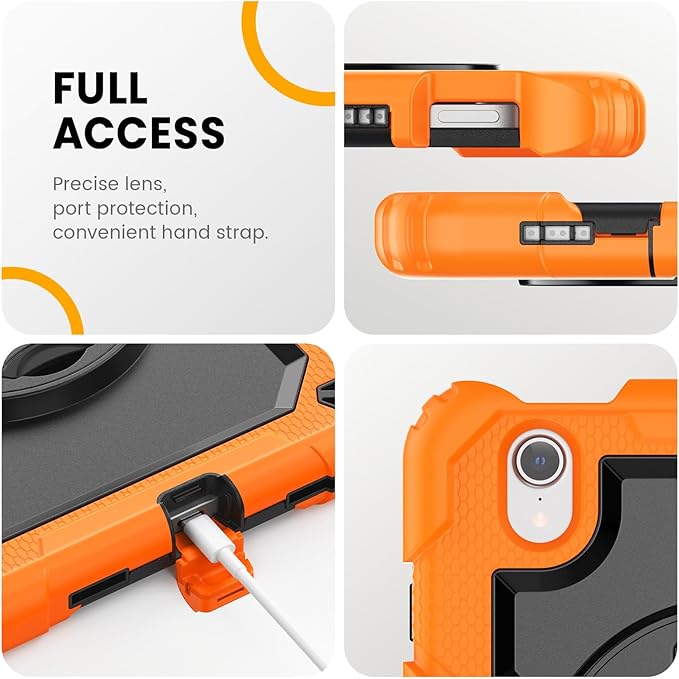 Timecity Case for iPad mini 7th/6th Generation 2024/2021 8.3 inch, Full-Body Protective for iPad mini 7/ Mini 6 Case with Screen Protector Pencil Holder Swivel Stand Hand/Shoulder Strap- Orange