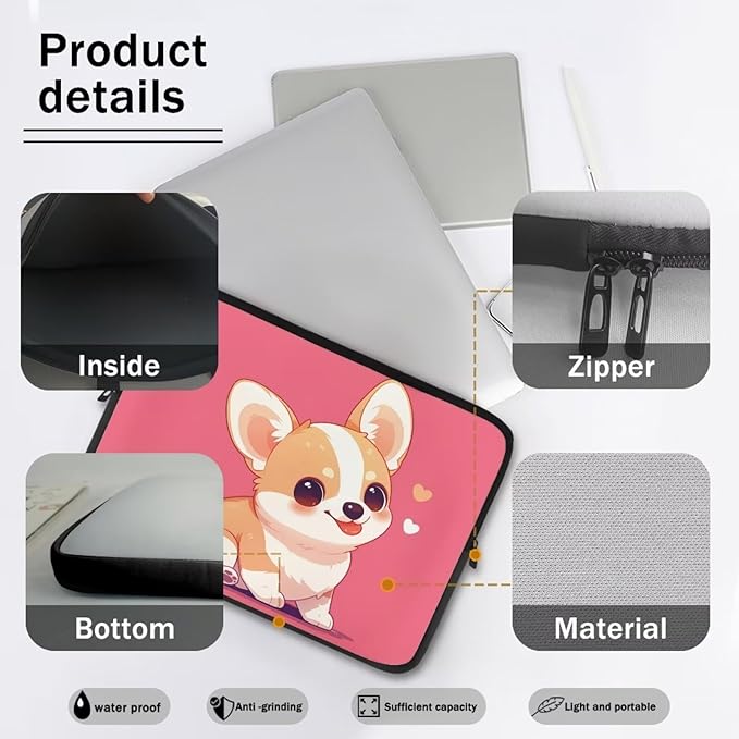 Cute Corgi Laptop Sleeve for Women Girls 17 Inch Laptop Accessories with Versatile Uses Lap Top Case Portable Computer Sleeve Laptop Pouch Ideal Gifts for Holidays Pink