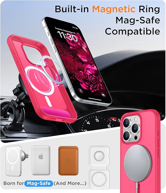 Magnetic Compatible with iPhone 15 Pro Max Case, [Built-in Invisible Kickstand][Compatible with MagSafe][Military Grade Shockproof] Slim Translucent Matte Phone Case for iPhone 15 Pro Max 6.7"