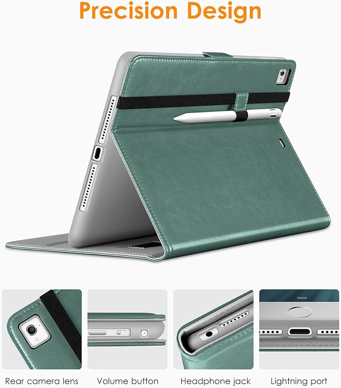 DTTO for iPad 9.7 Inch 5th/6th Generation 2018/2017 Case with Apple Pencil Holder, Premium Leather Folio Stand Cover Case for Apple iPad 9.7 inch, Also Fit iPad Pro 9.7/Air 2/Air - Midnight Green