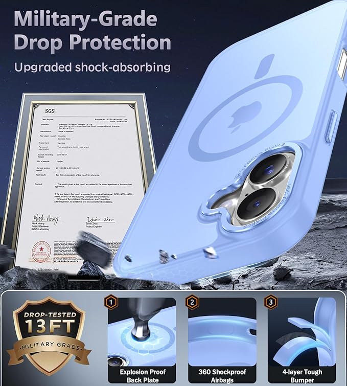 Newfuture Magnetic for iPhone 17 Case [Compatible with Magsafe] [Military Grade Drop Protection] Translucent Matte Anti-Scratch Shockproof Protective Phone Cover 6.3 Inch, Blue
