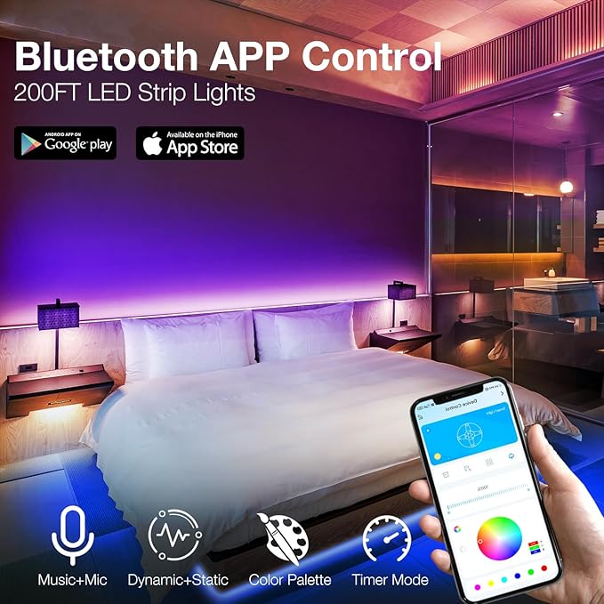 DAYBETTER Led Strip Lights 200 ft(2 Rolls of 100 ft) Smart Strips with App Control Remote, Led Lights for Bedroom, Music Sync Color Changing for Room Home Decor Party Festival