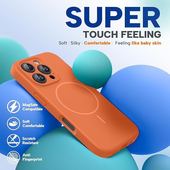 Miracase Magnetic for iPhone 16 Pro Max Case, [Soft Anti-Scratch Microfiber Lining], Compatible with MagSafe, Liquid Silicone Case Shockproof Drop Protection Phone Case for 16 ProMax,Orange
