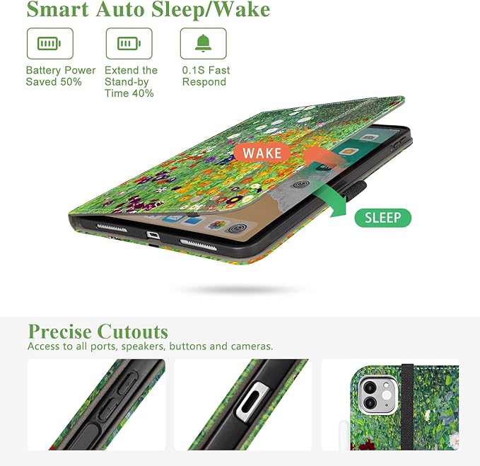 Rotating Case for iPad Air 11 Inch M4/M3/M2 2026, for iPad Air 5th/4th Gen Cases,for iPad Pro 11 Inch Case 4th/3rd/2nd/1st Generation Pencil Holder/Hand Strap/Pocket 360 Degree Rotating, Flower Garden