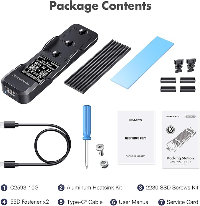 HIMARS M.2 NVMe & SATA SSD to USB-C Docking Station, 10Gbps Transfer Speed, Tool-Free Design (US-2593-10G)